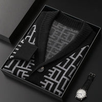 Men's Fashion Plaid Cashmere Jacket Shawl Collar Knitted Cardigan