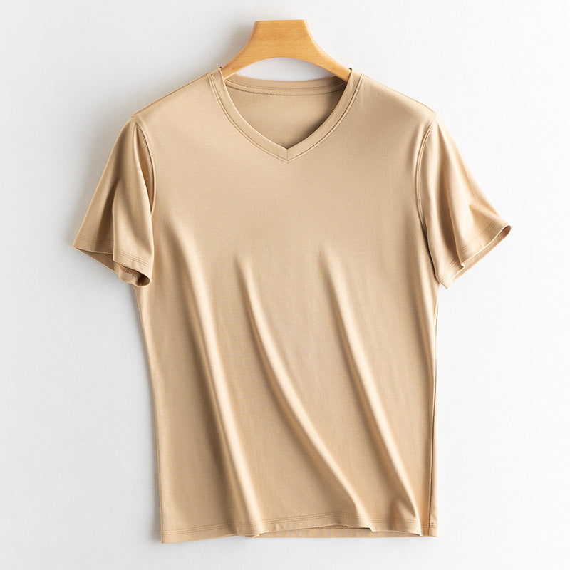 Men's silk + mercerized cotton short-sleeved T-shirt.