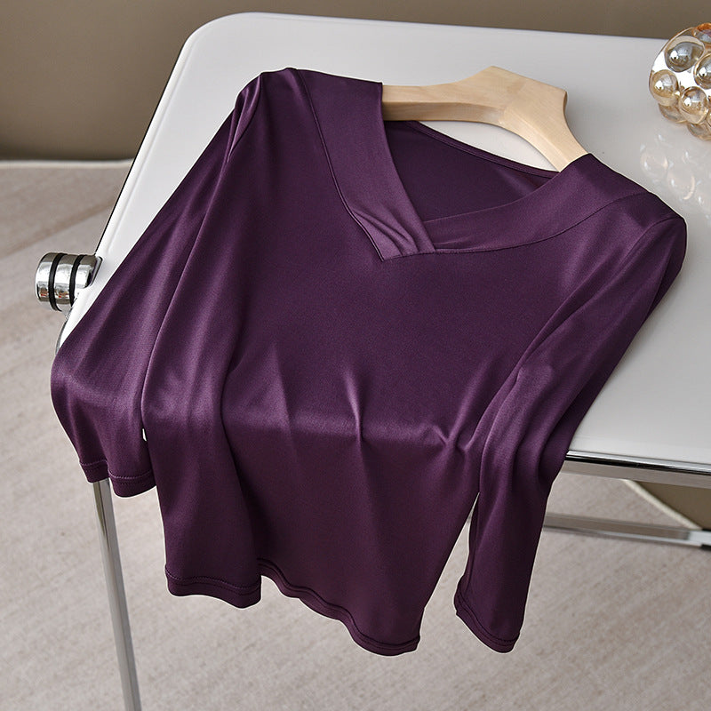 Women's three-quarter sleeve silk T-shirt