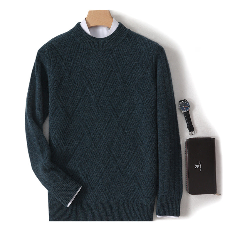 Men's thick half turtleneck wool sweater