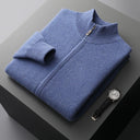 100% Australian wool men's cardigan half turtleneck zipper wool jacket