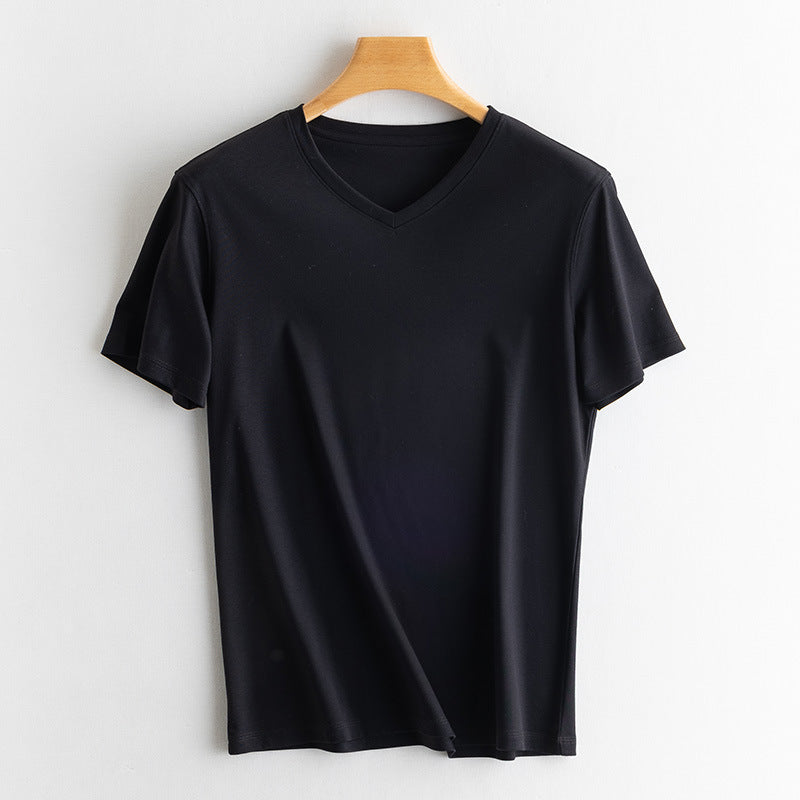 Men's silk + mercerized cotton short-sleeved T-shirt.