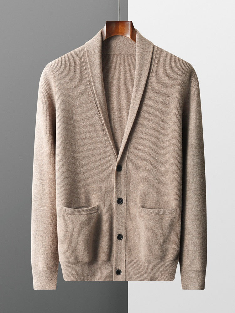 Men's pure wool shawl collar cardigan