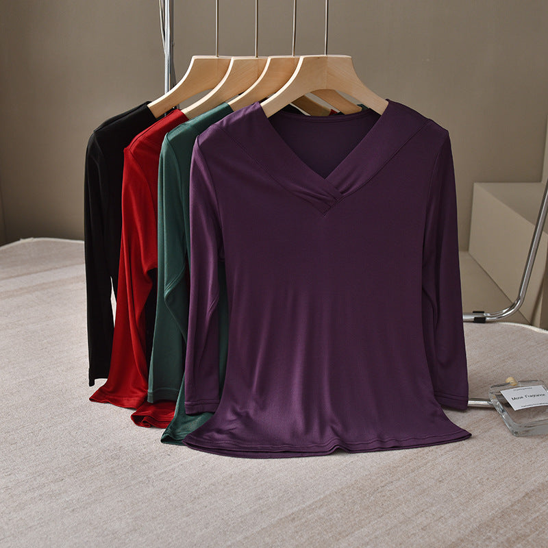 Women's three-quarter sleeve silk T-shirt