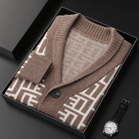 Men's Fashion Plaid Cashmere Jacket Shawl Collar Knitted Cardigan