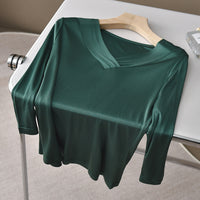 Women's three-quarter sleeve silk T-shirt