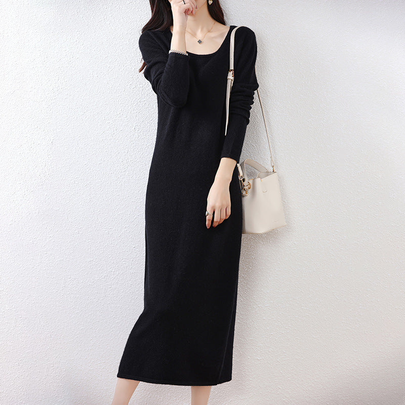 U-Neck Wool Dress