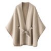 Herringbone Cashmere Cape – Sand Beige, 100% premium cashmere.