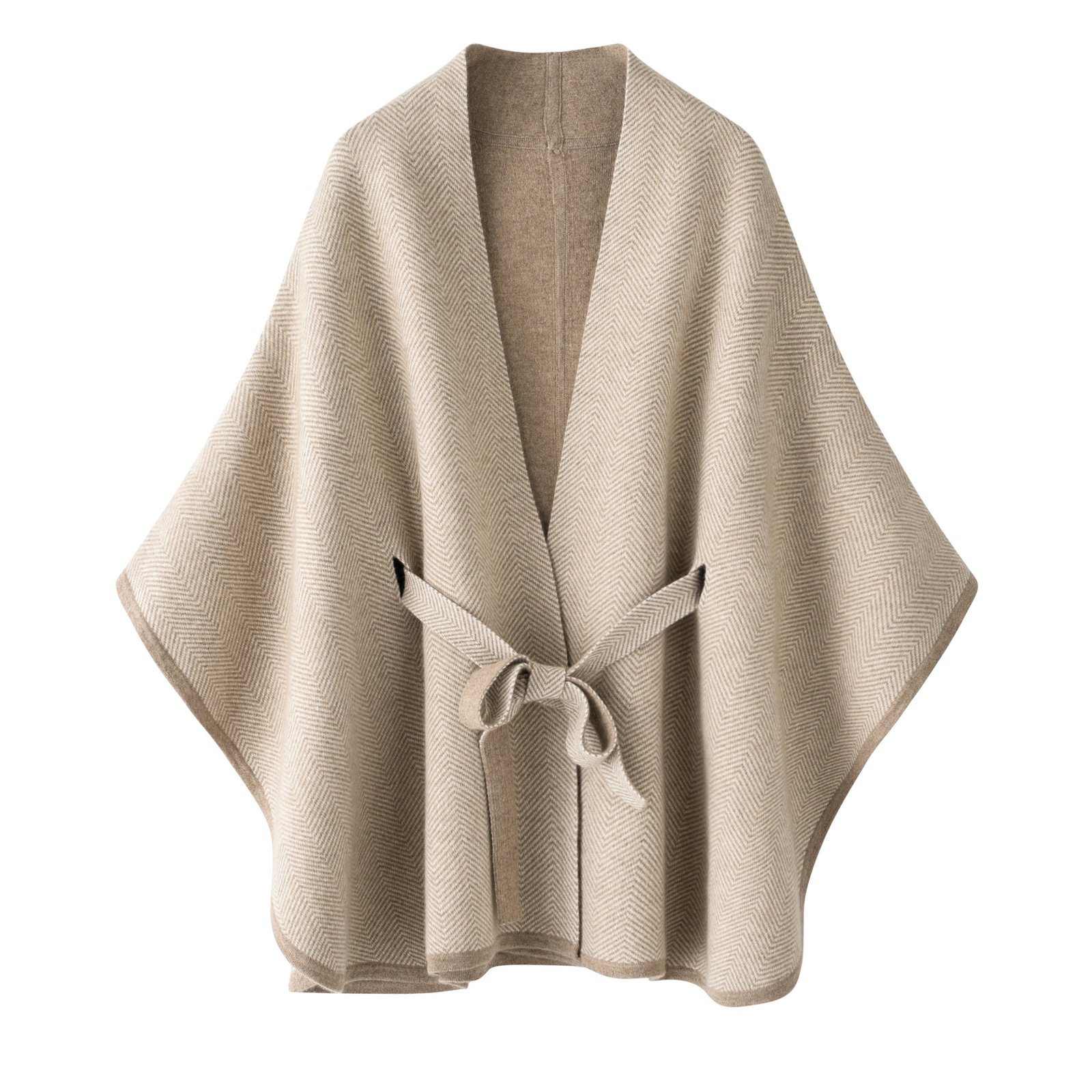 Herringbone Cashmere Cape – Sand Beige