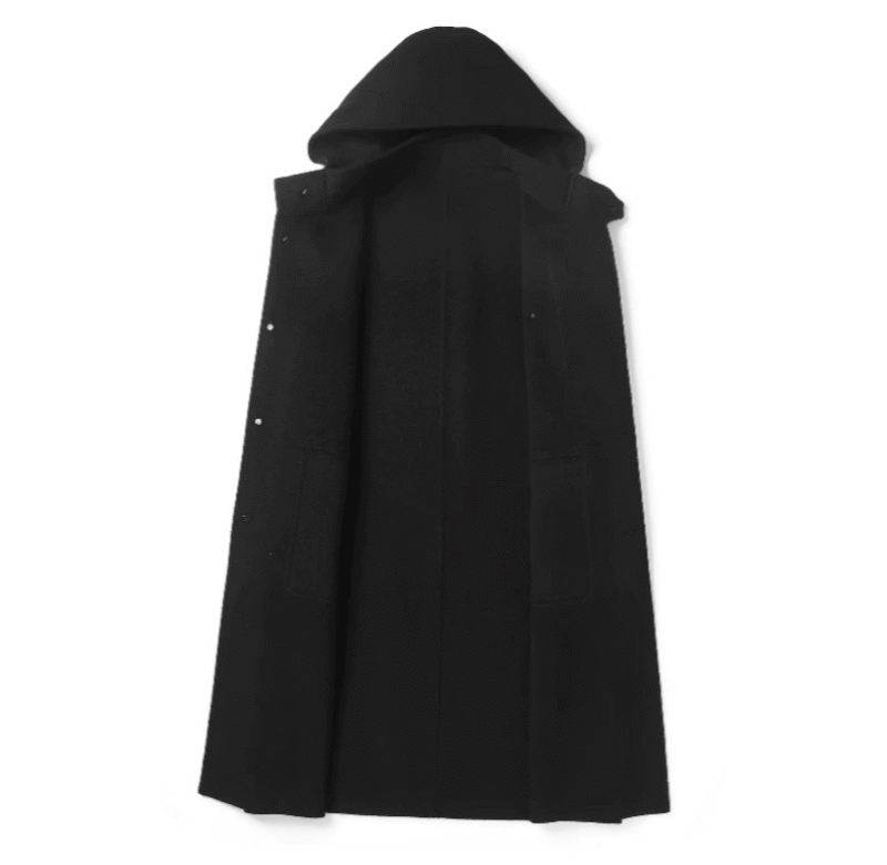 Merino Hooded Overcoat — Black