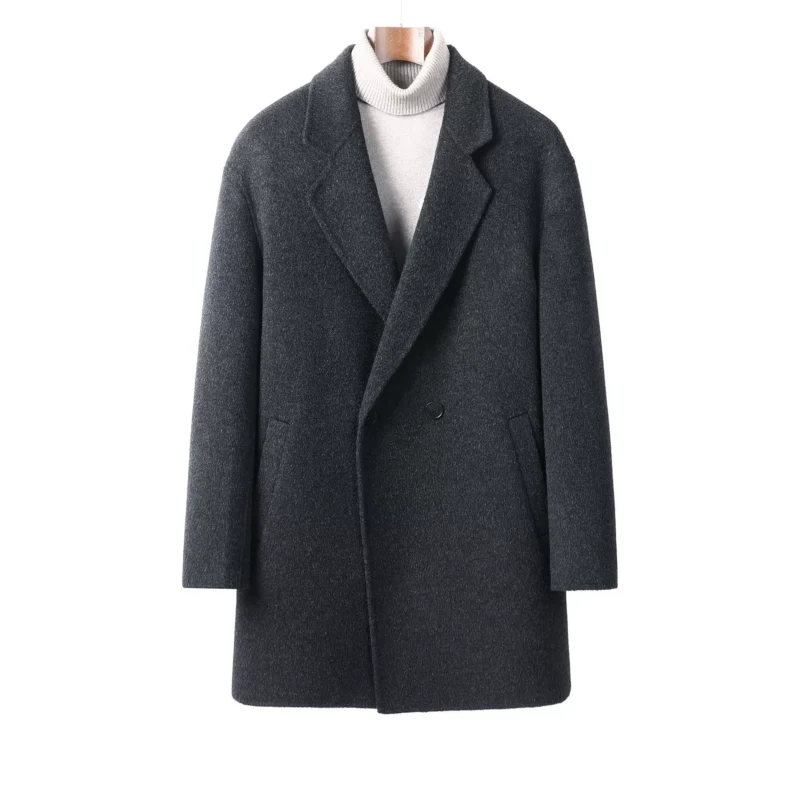 Grey Mid-Length Wool Coat, 100% Australian double-faced Merino wool.