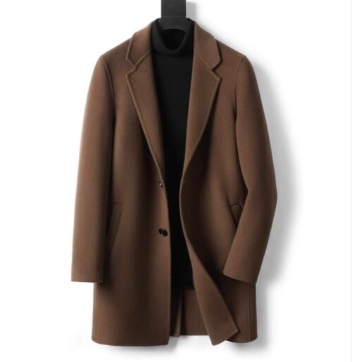 Classic Coffee Wool Overcoat, 100% Australian double-faced Merino wool.