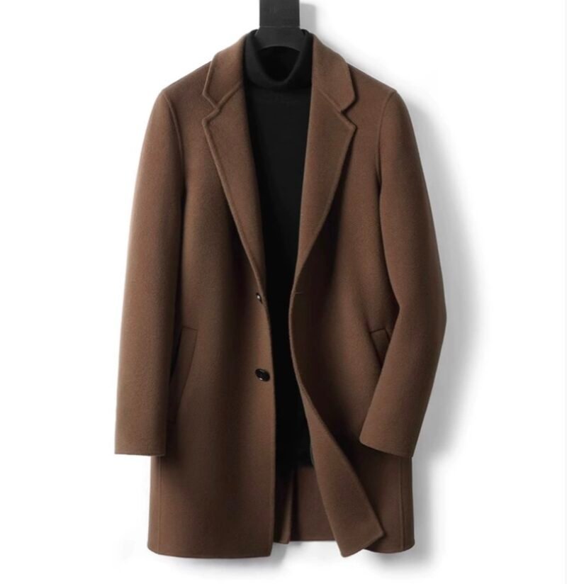 Classic Coffee Wool Overcoat, 100% Australian double-faced Merino wool.