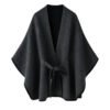 Herringbone Cashmere Cape – Charcoal Gray, 100% premium cashmere.