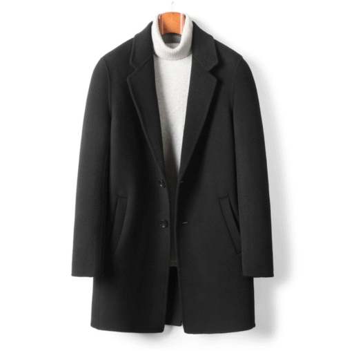 Classic Double-Faced Overcoat – Black, 100% Australian double-faced Merino wool.
