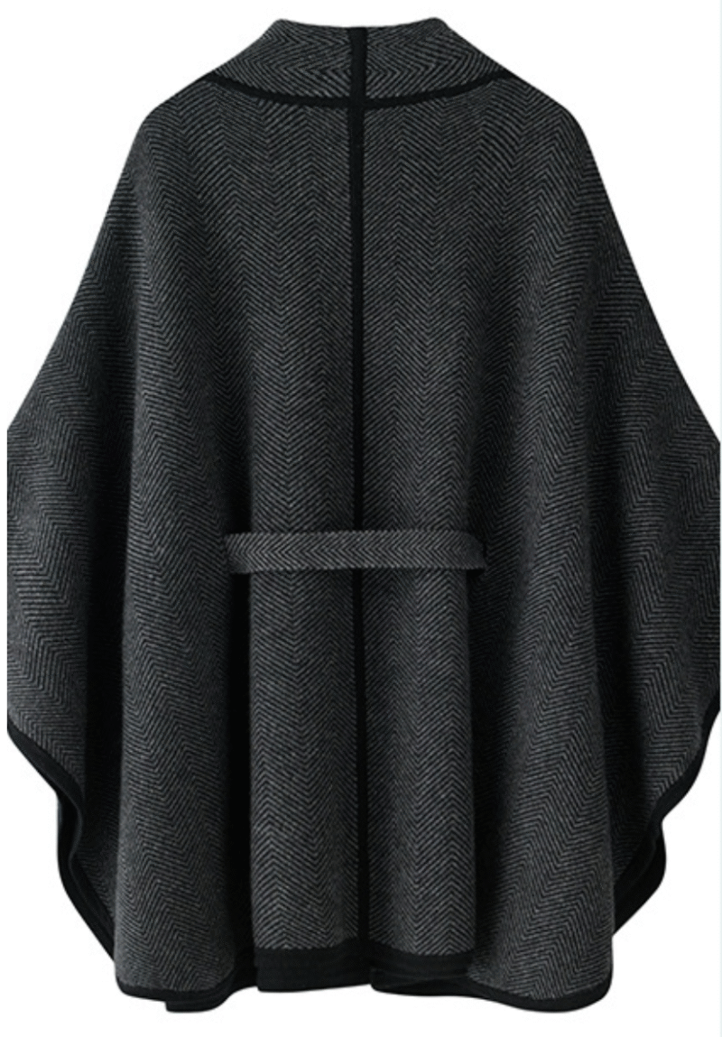 Herringbone Cashmere Cape – Charcoal Gray