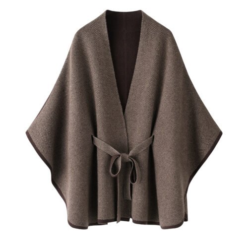 Herringbone Cashmere Cape – Coffee Brown, 100% premium cashmere.
