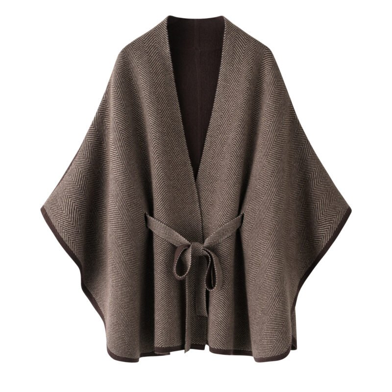 Herringbone Cashmere Cape – Coffee Brown, 100% premium cashmere.