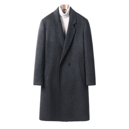Men’s Grey Double-Faced Wool Overcoat, 100% Australian double-faced Merino wool.