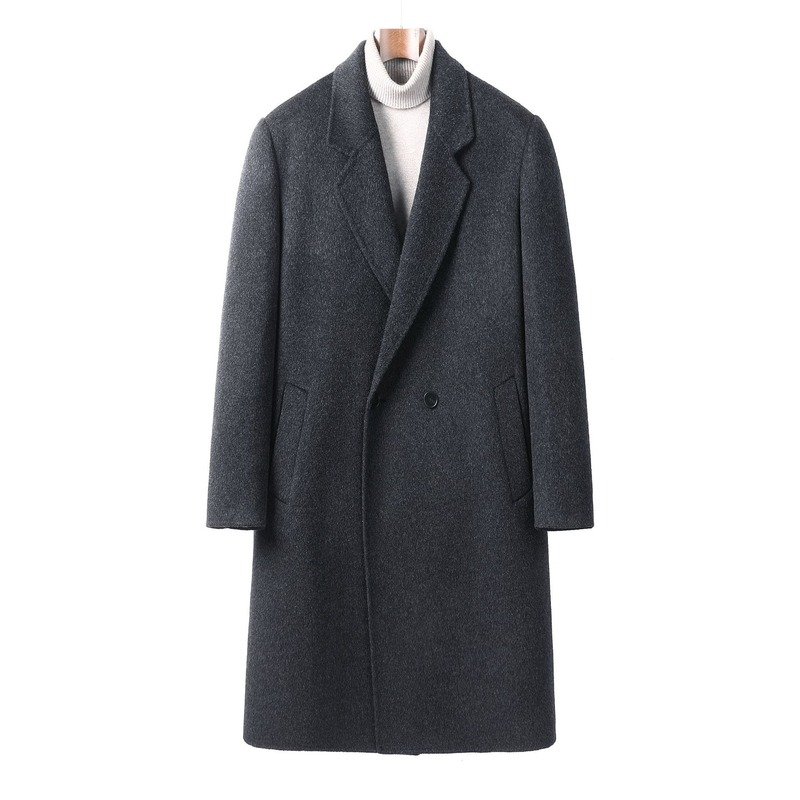 Men’s Grey Double-Faced Wool Overcoat, 100% Australian double-faced Merino wool.