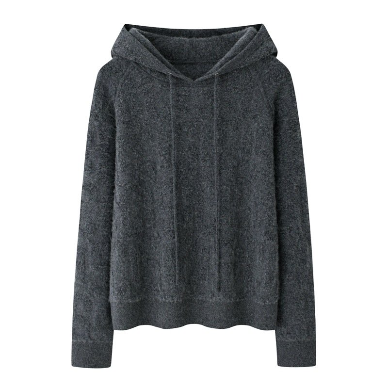 Charcoal Grey Textured Cashmere Hoodie, 100% premium cashmere.