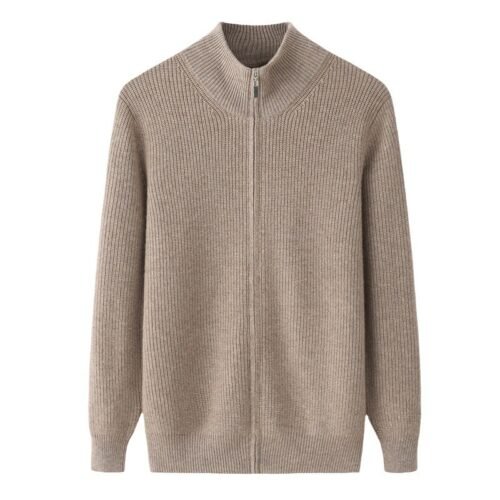Men’s Camel Premium Cashmere Full-Zip Cardigan, 100% premium cashmere
