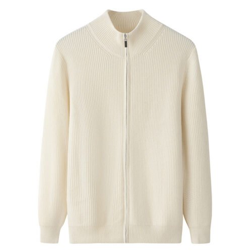 Men’s White Premium Cashmere Full-Zip Cardigan, 100% premium cashmere