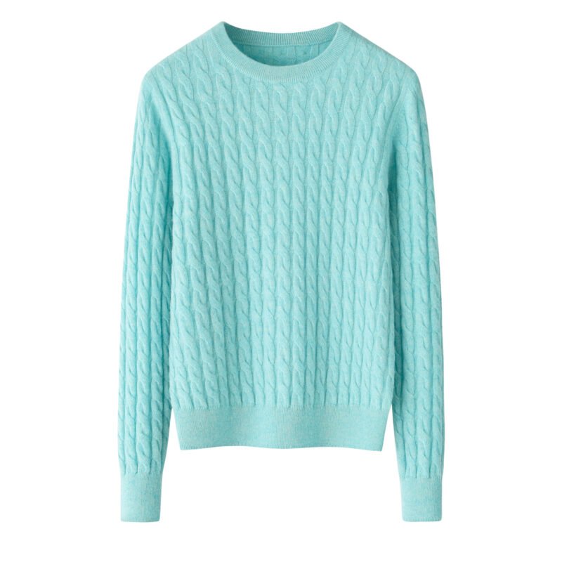 Women’s Glacier Blue Cable-Knit Cashmere Sweater, 100% premium cashmere.