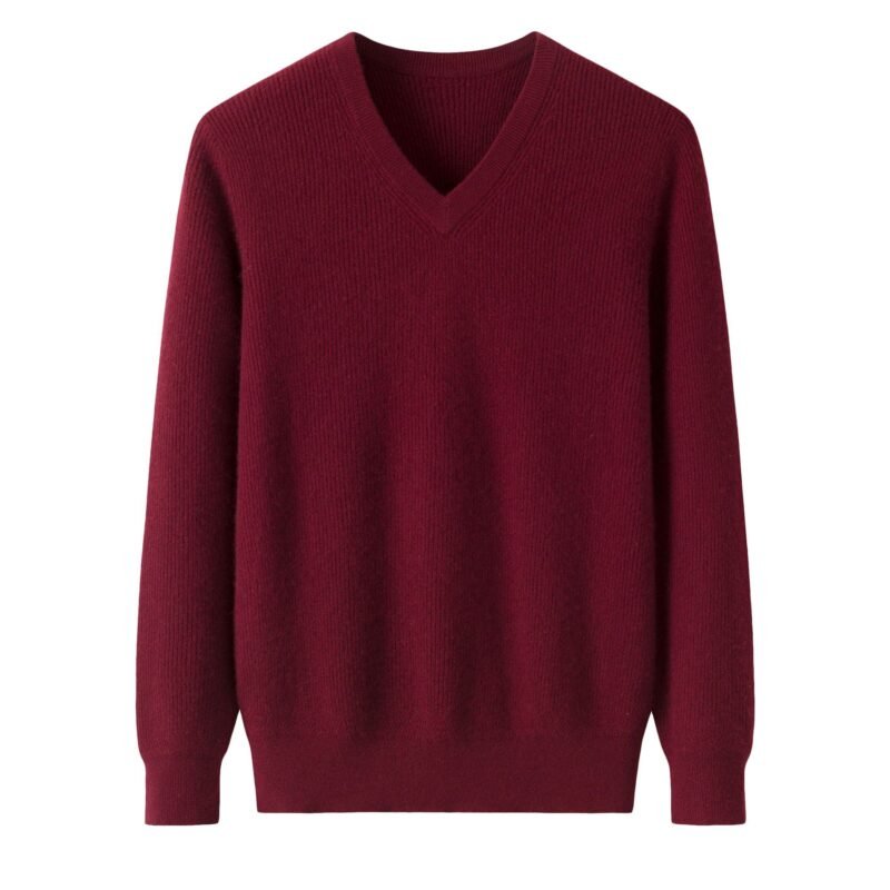 Men’s Burgundy Premium Cashmere V-Neck, 100% premium cashmere