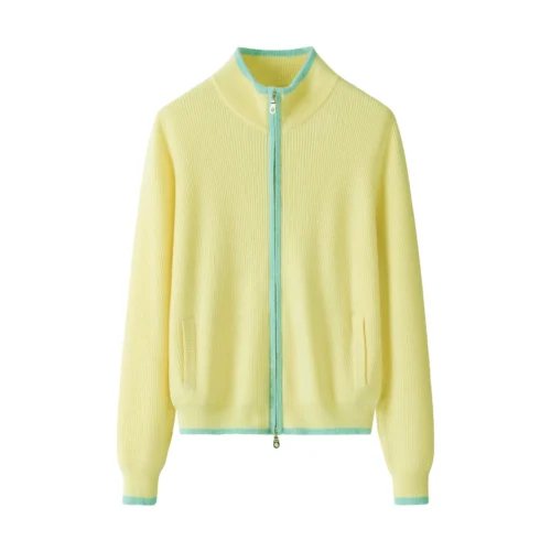 Women’s Yellow Cashmere Zip Cardigan, 100% premium cashmere.