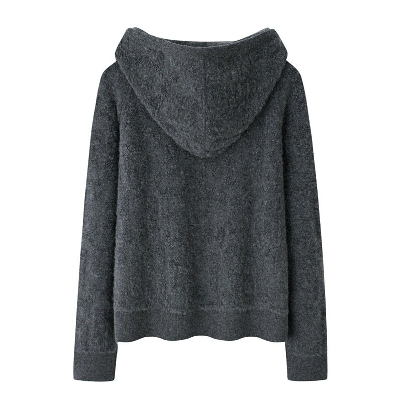 Charcoal Grey Textured Cashmere Hoodie