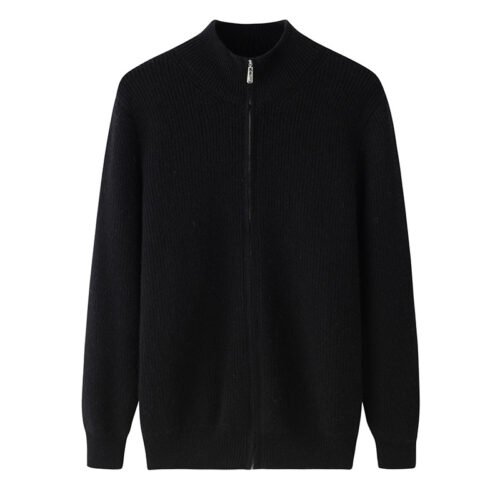 Men’s Black Premium Cashmere Full-Zip Cardigan, 100% premium cashmere