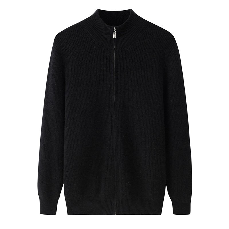 Men’s Black Premium Cashmere Full-Zip Cardigan, 100% premium cashmere