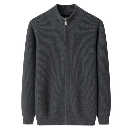 Men’s Dark Grey Premium Cashmere Zip Cardigan, 100% premium cashmere