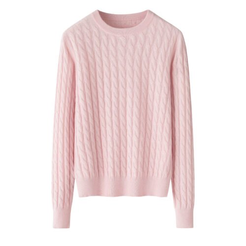 Women’s Pink Cable-Knit Cashmere Sweater, 100% premium cashmere