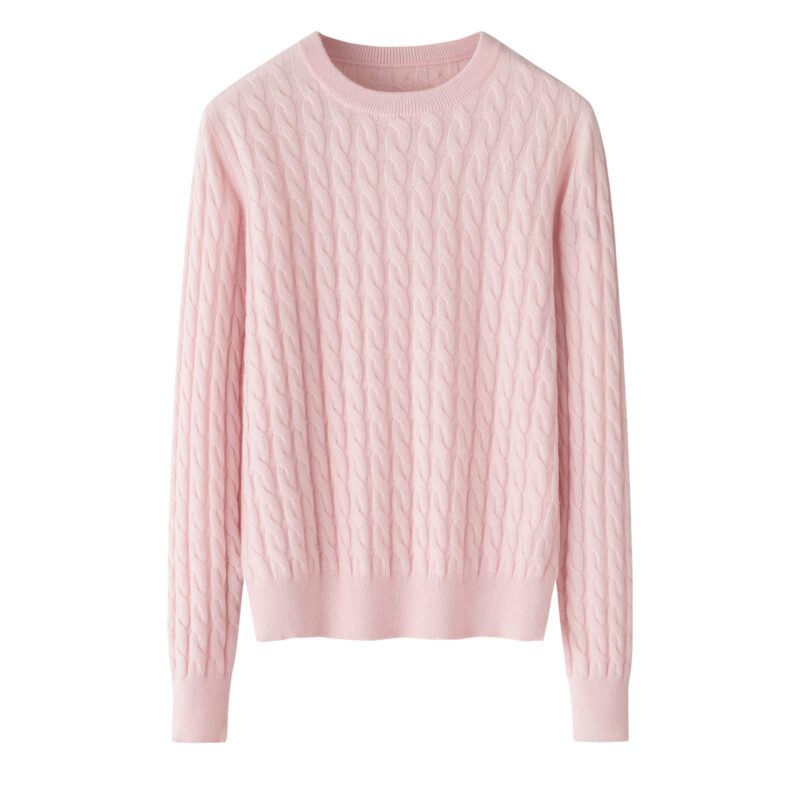 Women’s Pink Cable-Knit Cashmere Sweater, 100% premium cashmere