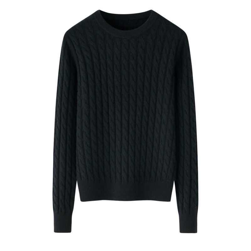 Women’s Black Cable-Knit Cashmere Sweater, 100% premium cashmere.”