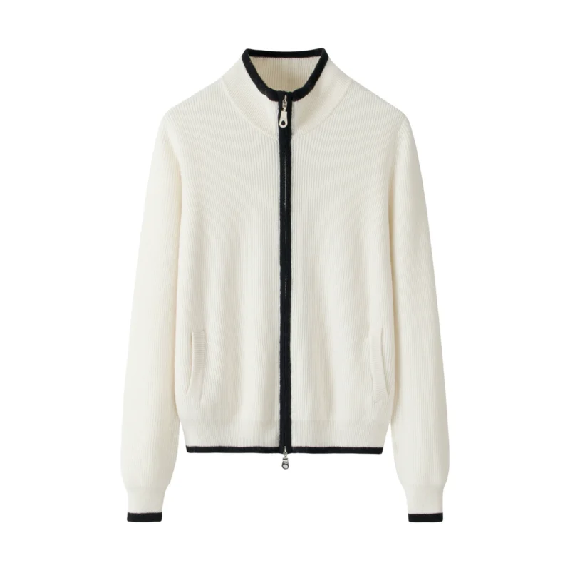 Women’s White Cashmere Zip Cardigan