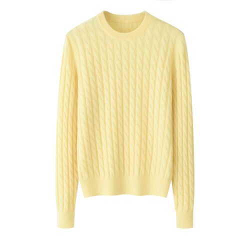 Women’s Yellow Cable-Knit Cashmere Sweater, 100% premium cashmere