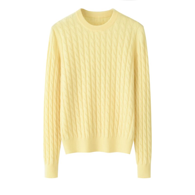 Women’s Yellow Cable-Knit Cashmere Sweater, 100% premium cashmere
