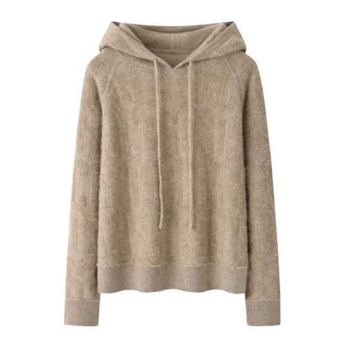 Oatmeal Textured Cashmere Hoodie, 100% premium cashmere.