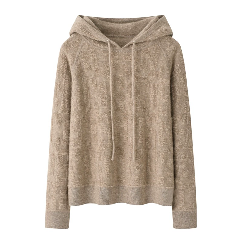 Oatmeal Textured Cashmere Hoodie, 100% premium cashmere.