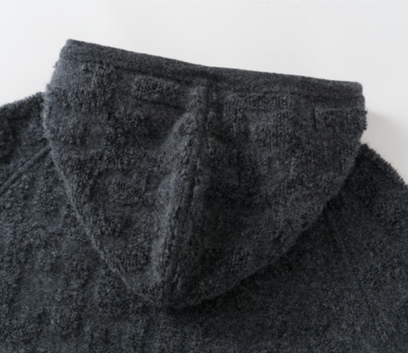Charcoal Grey Textured Cashmere Hoodie